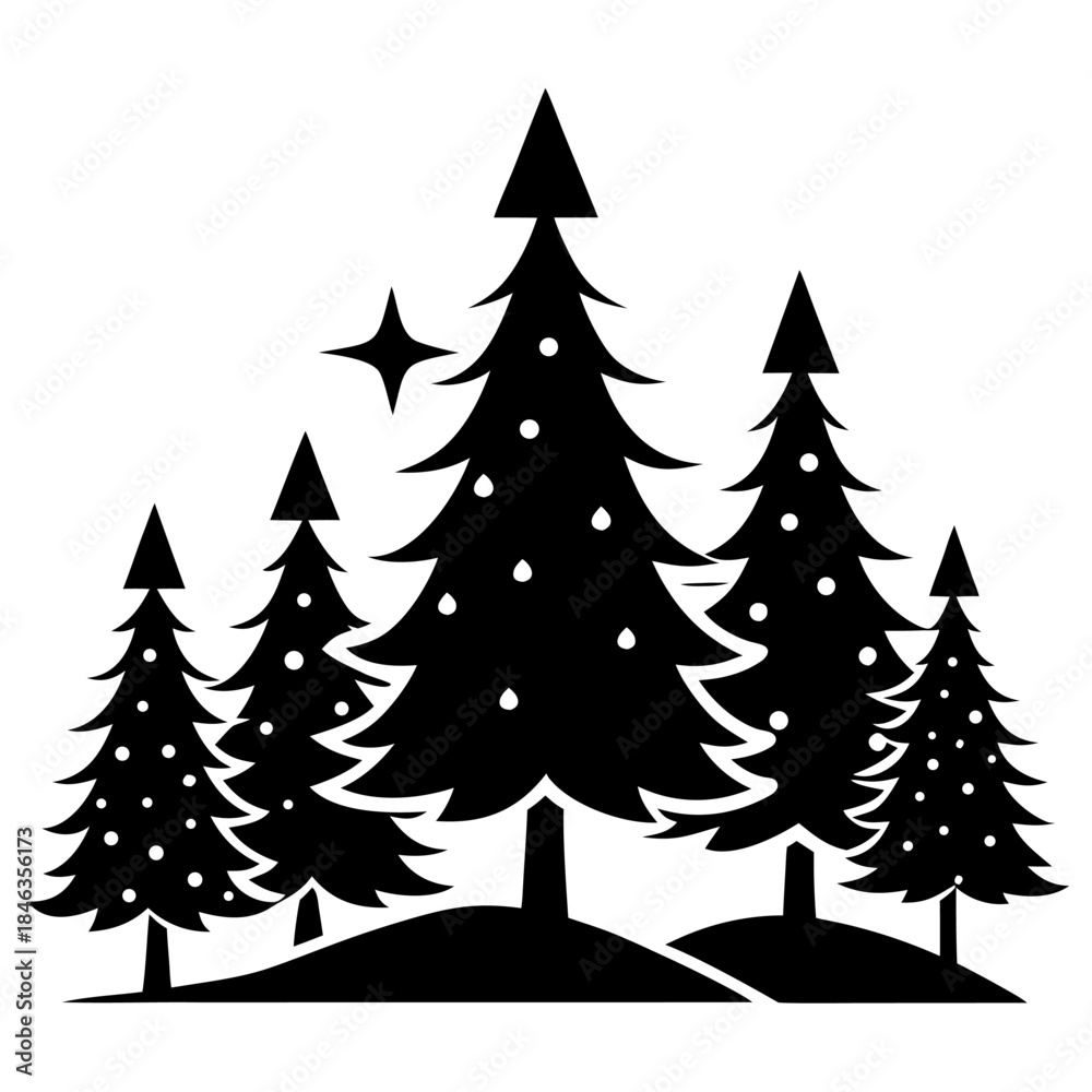 Obraz premium Silhouette christmas trees winter forest festive holiday season design element