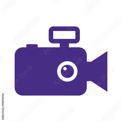 Purple video camera icon on white background