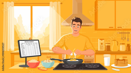 Man Cooking on Stove in Kitchen.