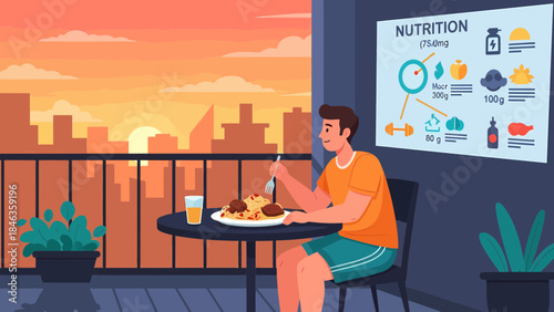 Man Eating Healthy Meal on Balcony 1.
