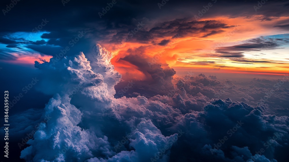 Fototapeta premium 95.Stormy Sky with Dramatic Clouds from an Approaching Thunderstorm at Sunset