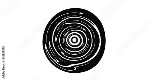 Abstract swirling black and white circular pattern, evoking a sense of motion and energy