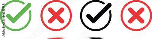Correct and incorrect icon set, decision symbol vector pack, editable, isolated, green, red, black design, UI feedback clipart