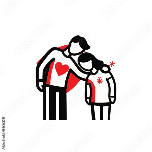 Empathy and support line art vector illustration. Minimalist icon of people comforting each other. Family care concept. Isolated on transparent background