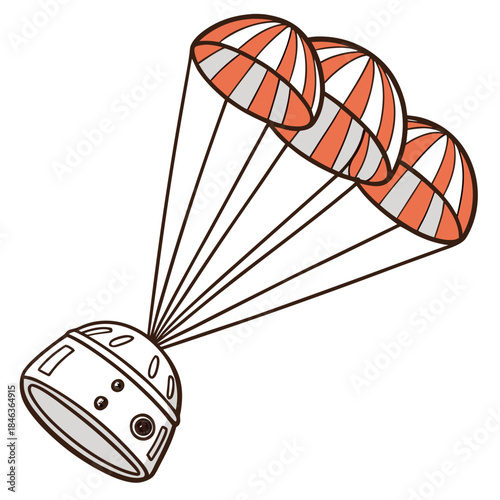 Space Capsule Landing with Glowing Orange Parachutes