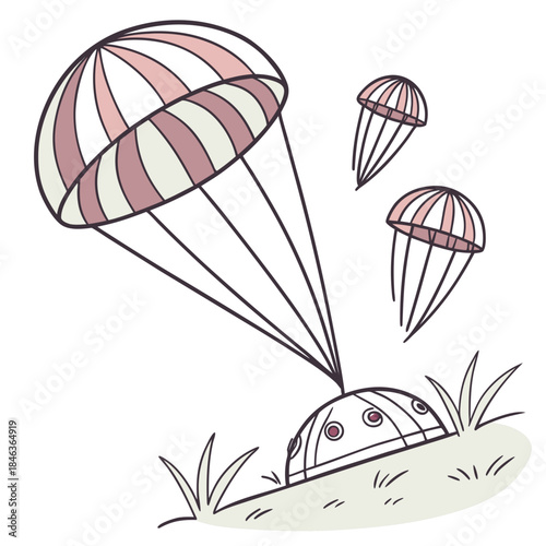 Space Capsule Landing with Glowing Parachutes stripes
