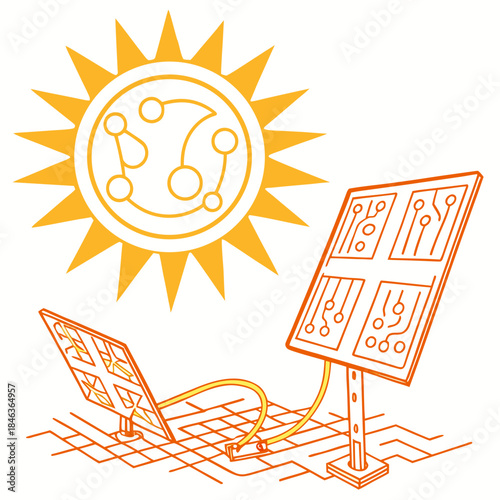 Solar panel converting sunlight into circuit board pattern