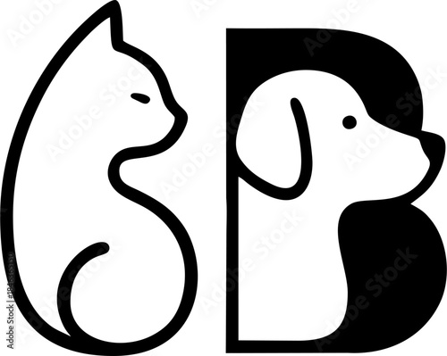 Black style Dog and Cat initials illustration	