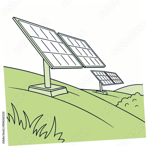 Solar panels on green hillside renewable energy sustainable