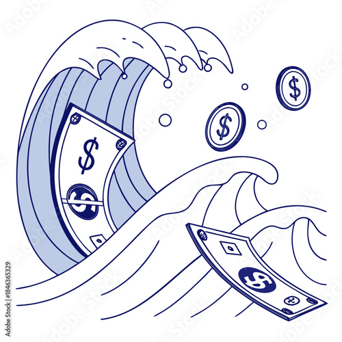 Digital waves transforming into currency symbols money