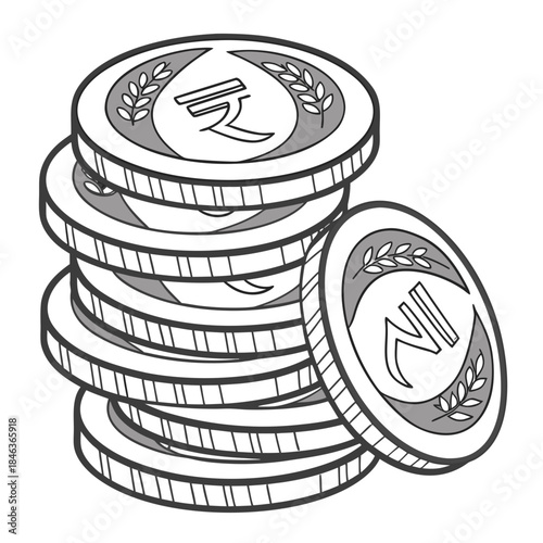 Stack of Bangladeshi coins with rupee symbol and laurel wreath