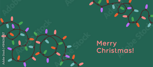 Merry Christmas banner design, greeting Xmas background with holiday garland ...