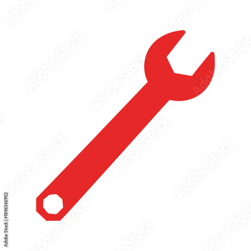 Red wrench icon on white background