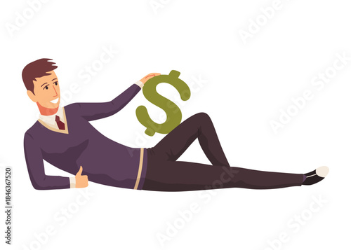Rich man flat cartoon comic element, millionaire man money vector illustration