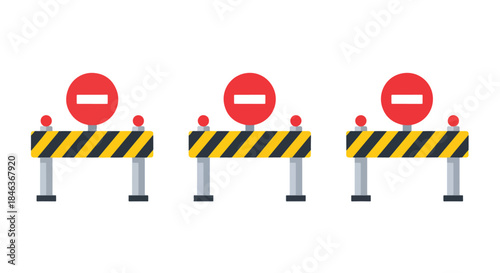Road barrier icon set - Line and glyph solid icon set - Solid icons vector collection - Blue icon set - Icon vector - Flat Design Icon