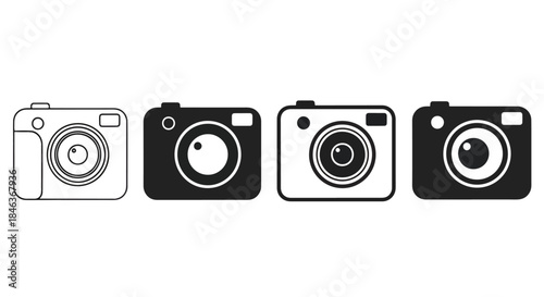 Camera icon set - Line and glyph solid icon set - Solid icons vector collection - Blue icon set - Icon vector - Flat Design Icon