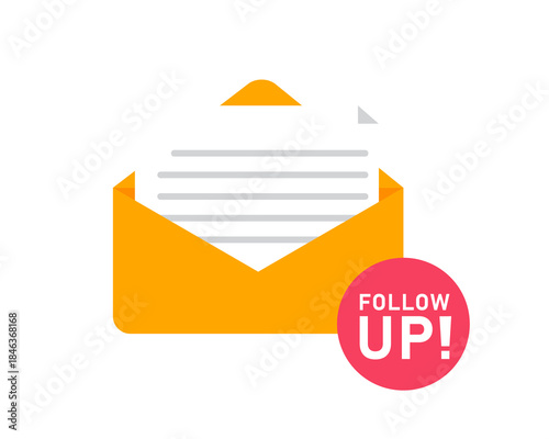Icon of an orange envelope with a letter and a red Follow Up circle on a clean white background.