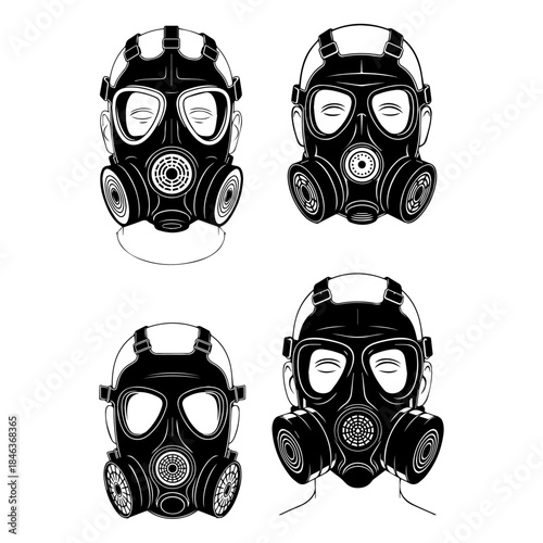gas mask on mannequin head for chemical or biological defense and protection silhouette pack