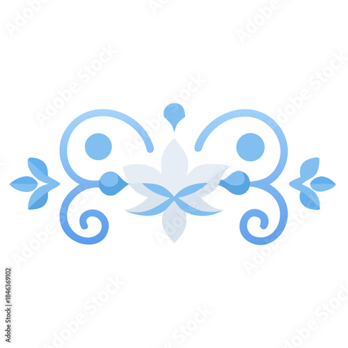 Blue ornamental floral scroll with soft pastel accents