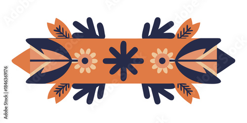 Boho style tribal flower divider in terracotta and navy