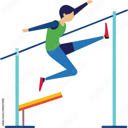 Woman hurdling over obstacle on parallel bars isolated on white background
