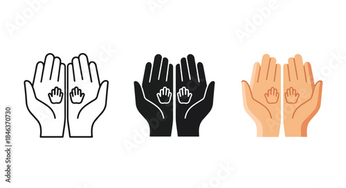 Hands in prayer icon set - Line and glyph solid icon set - Solid icons vector collection - Blue icon set - Icon vector - Flat Design Icon
