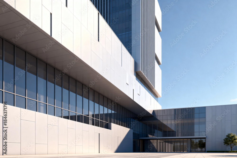 Obraz premium Modern Commercial Office Building with Glass Facade