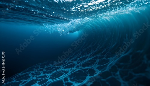 Deep Blue Stormy Sea Viewed Underwater with Abstract Blurred Wave Motion