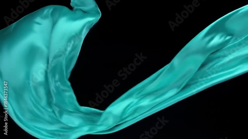 Teal Fabric Floating on Black. Backdrop for art, design, beauty