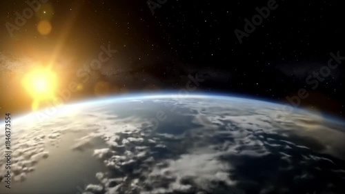 Sunrise Over Earth Stars, Galaxy Behind. Use Presentation/Wallpaper