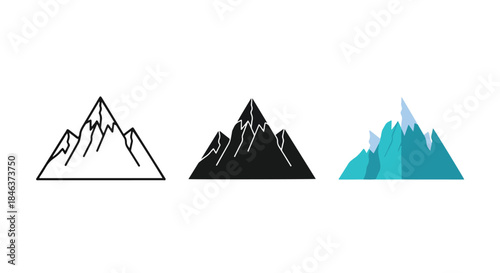Mountain vector icons set - Line and glyph solid icon set - Solid icons vector collection - Blue icon set - Icon vector - Flat Design Icon