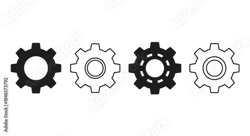 Gear icon set - Line and glyph solid icon set - Solid icons vector collection - Blue icon set - Icon vector - Flat Design Icon