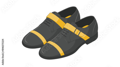 Black Shoes with Yellow Straps Design Illustration