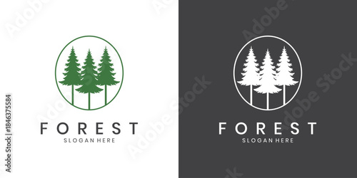 Pine forest circle logo design