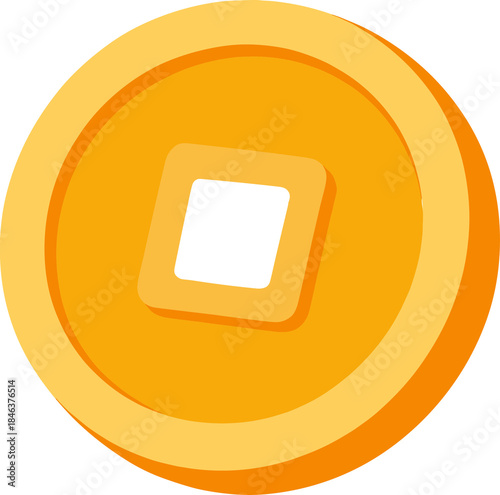 Cute Flat Golden Chinese Ancient Coin Illustration for 2026 Year of the Horse