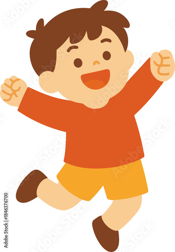 Cute Happy Asian Boy Jumping for Chinese New Year 2026 Year of the Horse Celebration Vector Illustration