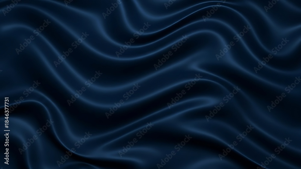 Obraz premium Elegant dark blue satin fabric with flowing waves creating a luxurious textured background