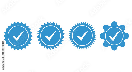 Verification badges icon set - Line and glyph solid icon set - Solid icons vector collection - Blue icon set - Icon vector - Flat Design Icon