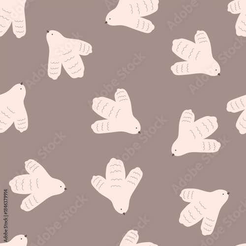 Seamless pattern with cute hand drawn dove, seamless patetrn. Vector illustration with hand drawn birds.