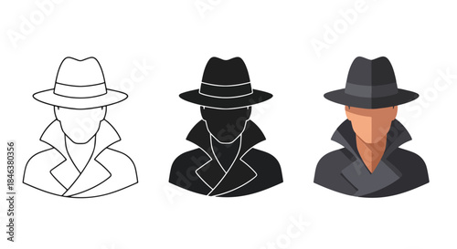Detective icon set - Line and glyph solid icon set - Solid icons vector collection - Blue icon set - Icon vector - Flat Design Icon