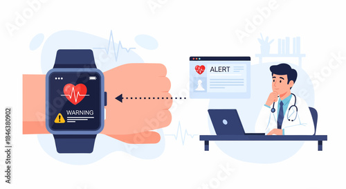 Doctor Monitoring Patient's Heart Rate Using A Smartwatch Technology
