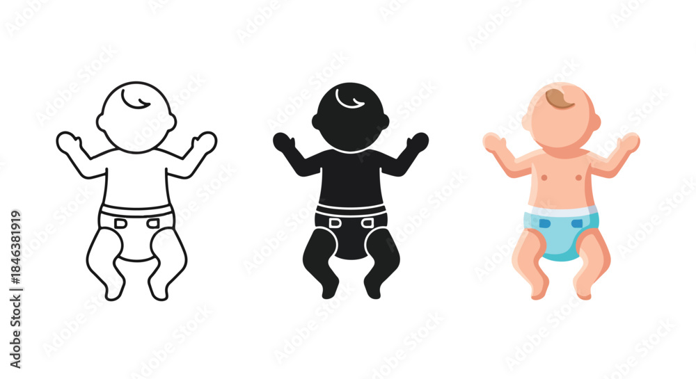 Naklejka premium Baby icon set - Line and glyph solid icon set - Solid icons vector collection - Blue icon set - Icon vector - Flat Design Icon