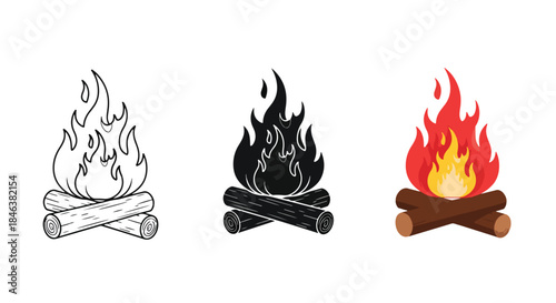 Campfire icon set - Line and glyph solid icon set - Solid icons vector collection - Blue icon set - Icon vector - Flat Design Icon