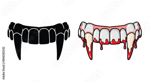 Vampire fangs icon set - Line and glyph solid icon set - Solid icons vector collection - Blue icon set - Icon vector - Flat Design Icon
