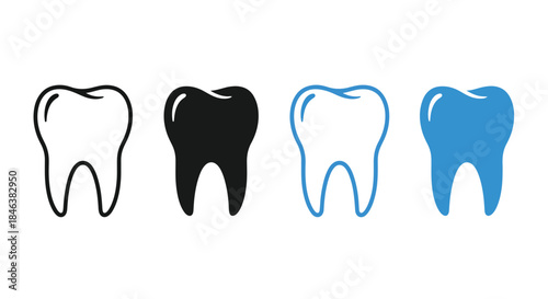 Tooth icon set - Line and glyph solid icon set - Solid icons vector collection - Blue icon set - Icon vector - Flat Design Icon