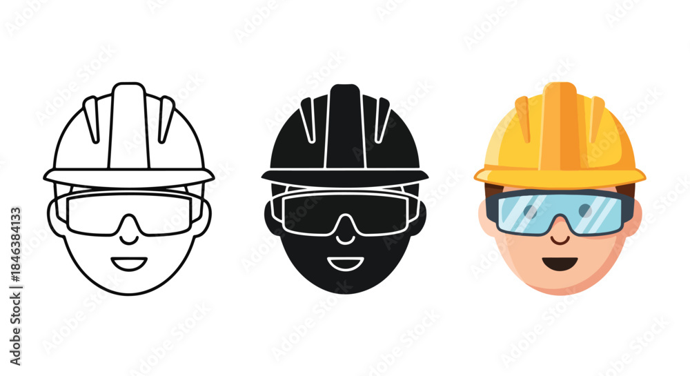 Fototapeta premium Construction safety icons - Line and glyph solid icon set - Solid icons vector collection - Blue icon set - Icon vector - Flat Design Icon