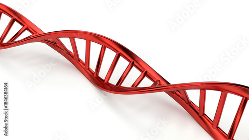 Vibrant red 3D DNA double helix structure symbolizing molecular biology and genetic research