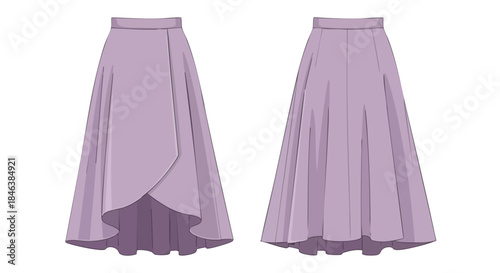 Elegant lilac skirt designs showcasing a wrap front and classic pleated silhouette for fashion inspiration