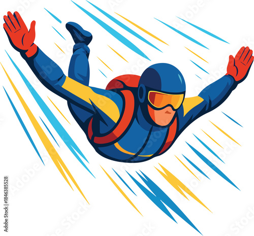 Skydiver in freefall with colorful streaks skydiving