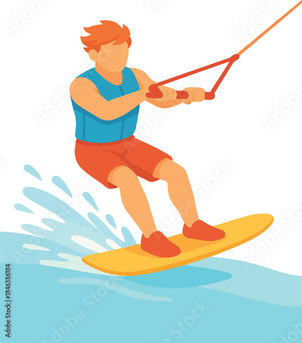Wakeboarder in water with splashes Keywords: wakeboarding, wakeboarder, water sport, extreme